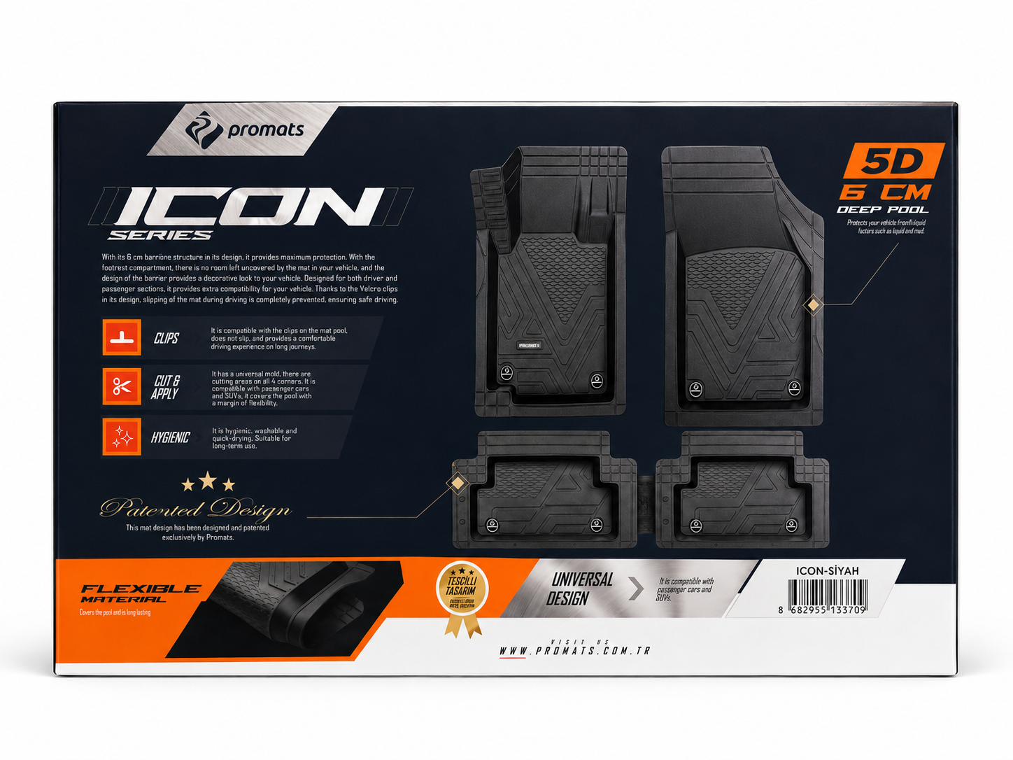 Promats Icon Series 5D Havuzlu Kesilebilir Oto Paspas Seti
